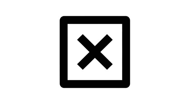 Black X Mark Inside Square Box Icon on White Background, Simple Design