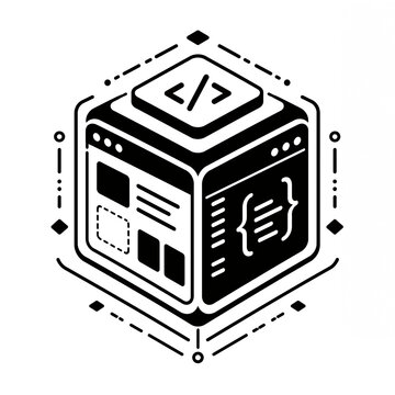 Coding Cube Icon. Web Development And Programming Vector Illustration.