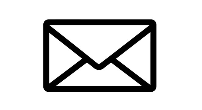 Simple black and white envelope icon, communication symbol, email message graphic