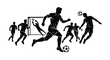 Fototapeta premium Soccer players in action silhouette dynamic football team graphic for sports branding