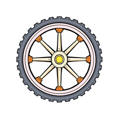 Fototapeta premium Illustration of a cartwheel with spokes and a rubber tire
