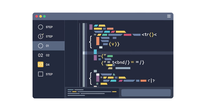 Minimalist Code Editor Interface Illustration with Abstract Syntax Highlighting for Software Development and Web Design