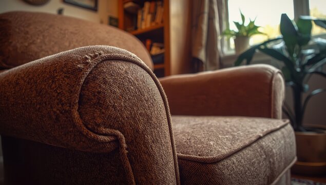 a chair damaged by a cat's claws. close-up of scratches on the fabric.