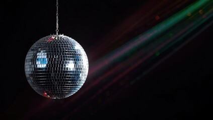 Obraz premium A shiny black and white disco ball dangles from a string.