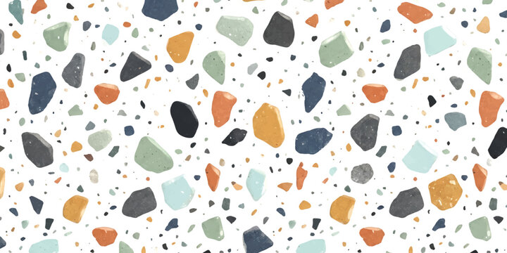 Seamless terrazzo pattern with colorful stone chips and granite texture
