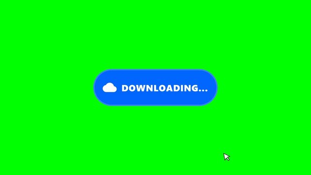 Animation of a cursor clicking a grey download button which transitions to an active blue downloading state on green screen best for technology and app tutorials.