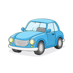 Fototapeta premium Cute Cartoon Blue Retro Car Illustration Front View