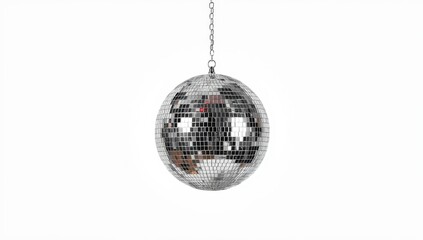 Obraz premium isolated disco ball suspended by a chain on white background