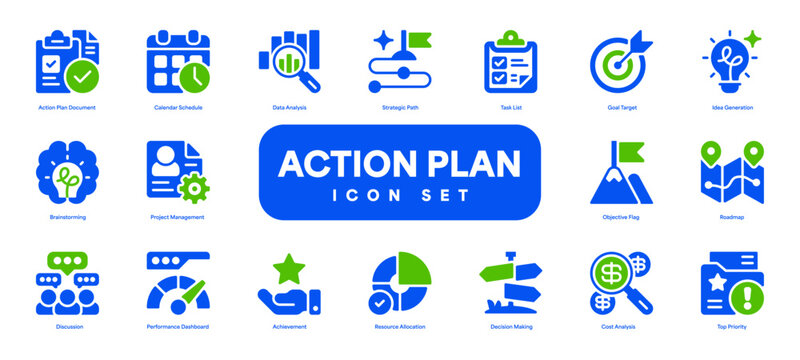 Action Plan Glyph Icon, Solid Symbol for Strategic Planning, Goal Setting, Project Management, Task Execution, and Progress Tracking. Vector Sign Icon.