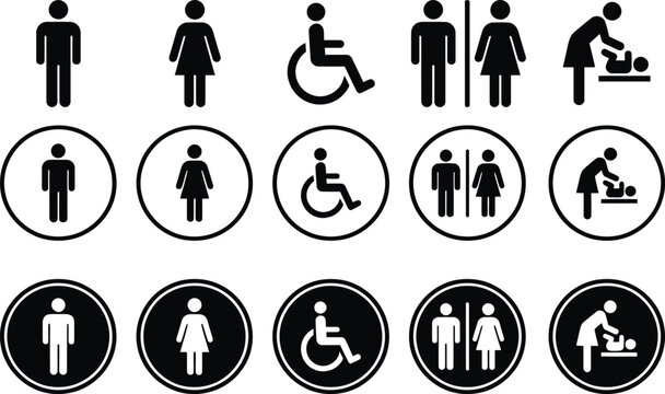 Accessibility pictograms restroom wheelchair family and nursing symbols