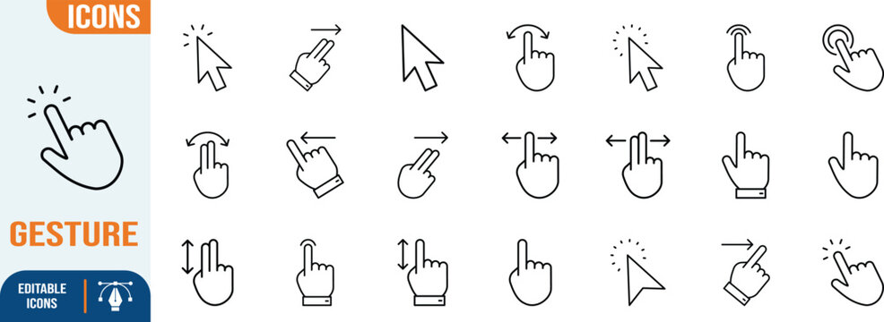 Touchscreen hand gesture mouse cursors. cursor icon set, hand icon set, finger icon set