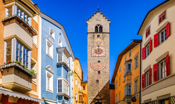 historic buildings at the old town of sterzing - vipiteno in italy