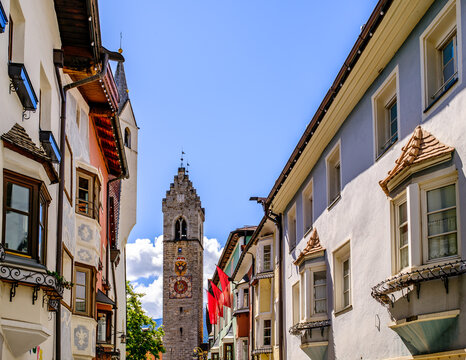 historic buildings at the old town of sterzing - vipiteno in italy