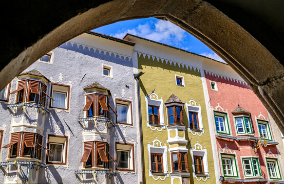 historic buildings at the old town of sterzing - vipiteno in italy