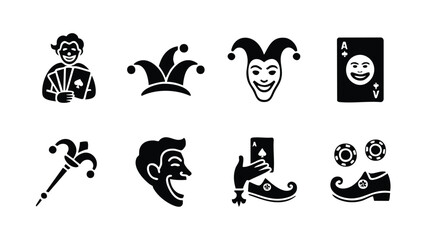 Black and white line art icons of casino and magic symbols © logodesign11