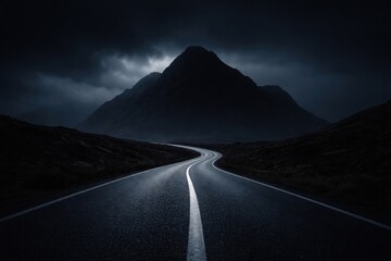Fototapeta premium Mysterious road under dark mountain.