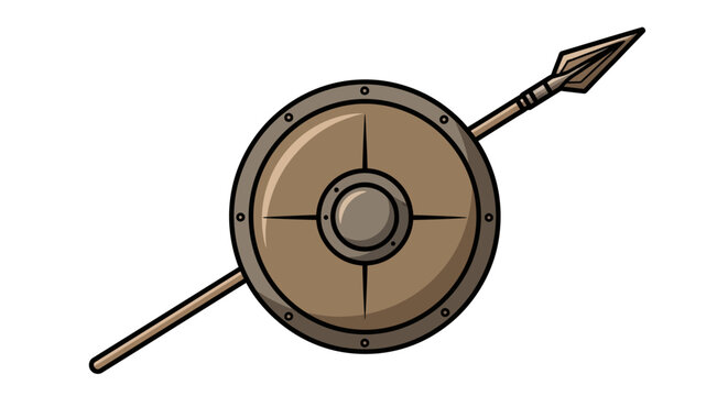 Ancient shield and spear illustration, medieval warrior weapon icon