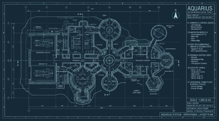 Aquarius deep sea research station floor plan blueprint © S.Siam