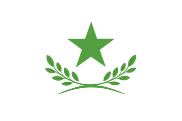 Obraz premium Green star award emblem with laurel wreath, elegant achievement badge and victory symbol, vector illustration isolated on transparent background