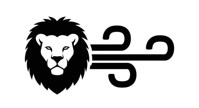 Lion Head Silhouette with Wind Gusts Symbol