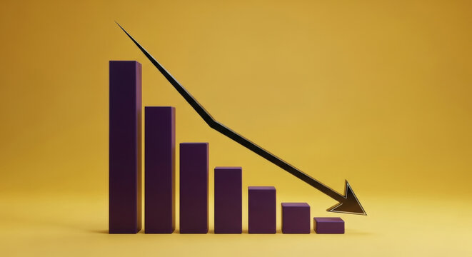 Decreasing Bar Chart with Arrow Going Down Demonstrating Financial Loss Business Decline and Economic Recession Bankruptcy Investment Risk Crisis