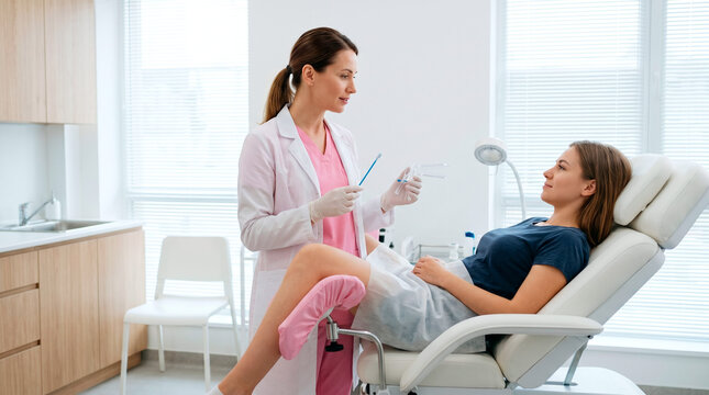 Doctor explains medical procedure to patient in examination room
