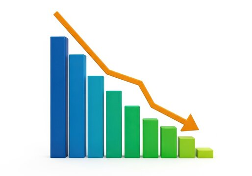 3 d bar chart with descending multi-colored columns and orange trend arrow