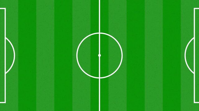 Soccer field zoom out animation showing professional green grass pitch markings from top view