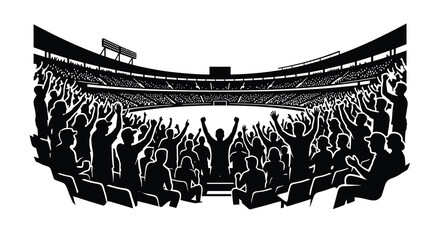 Silhouette of a lively sports stadium crowd cheering in the stands © Mim24