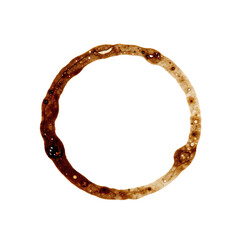 Obraz premium Abstract circular coffee stain with intricate patterns on white background