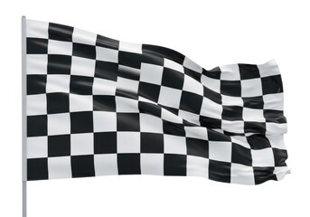 Obraz premium Waving checkered racing flag on a pole, isolated on a white background
