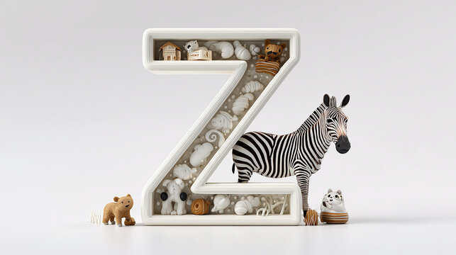 Letter z with small animal figures and a zebra letter z small animals black and white letter z wildlife alphabet typography collection