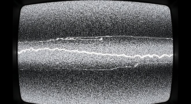 Static-filled vintage TV screen displaying a broken horizontal line of bright light