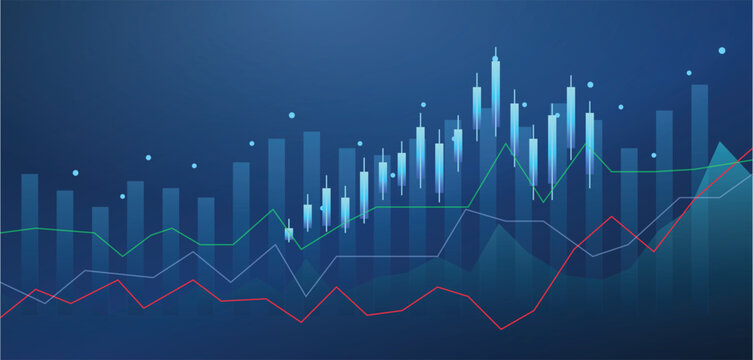Financial Market Trends and Stock Trading Data Analysis with Abstract Futuristic Trading Chart and Glowing Lines on a Blue Background