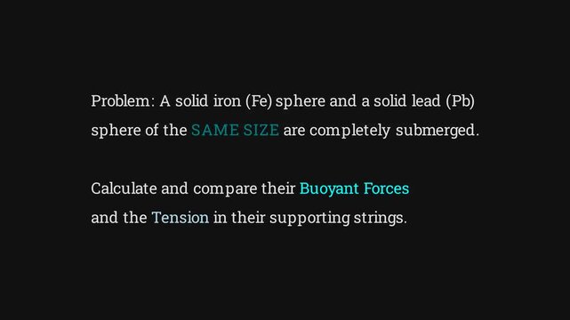 Buoyant forces and tension in Iron and Lead spheres