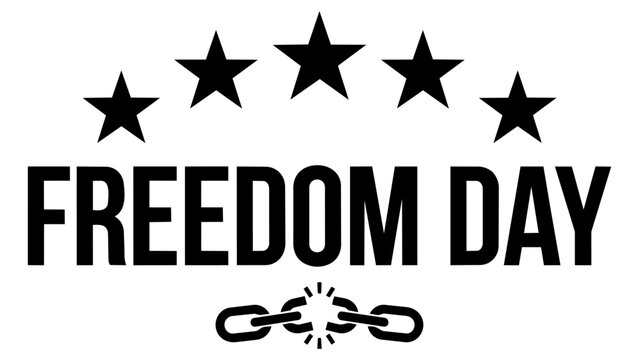 Freedom day logo with five stars and broken chain link isolated on transparent background