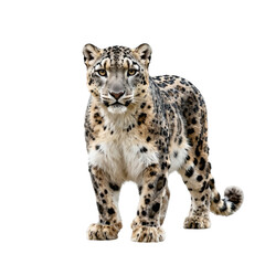 Naklejka premium Full body snow leopard stands facing forward looking at the viewer in studio shot