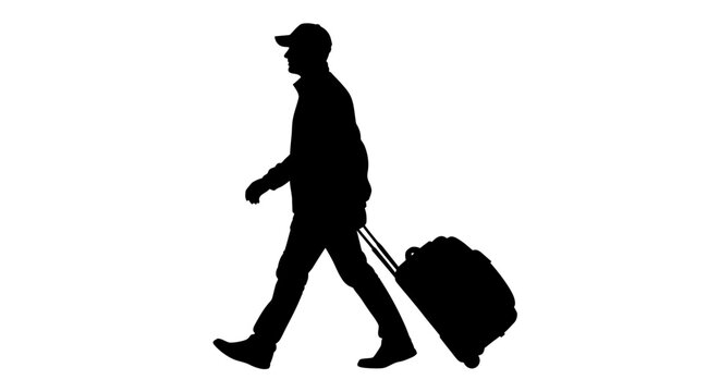 Man walking with luggage suitcase.