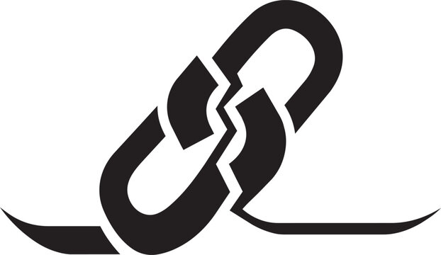 Broken chain link icon, symbol of disconnection or security breach isolated on transparent background