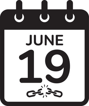 Juneteenth calendar icon, june 19 with broken chain symbol, vector illustration representing the end of slavery and freedom isolated on transparent background