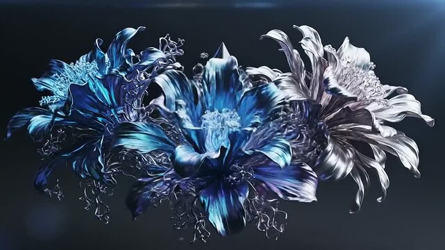 Blue and silver abstract shapes exploding.