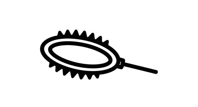 Oval mirror with serrated edge and handle, simple line art icon