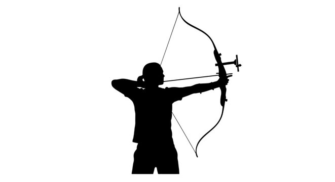 Silhouette of an archer aiming a bow and arrow.