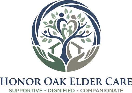 Professional elder care logo design with tree of life and hands symbol