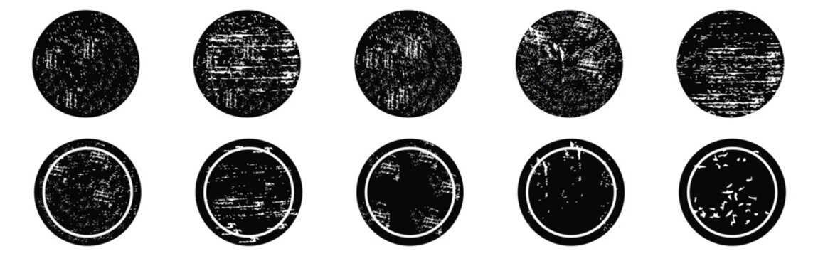 Grunge Circle Stamp Texture Collection &ndash; Distressed Round Badge Overlays.