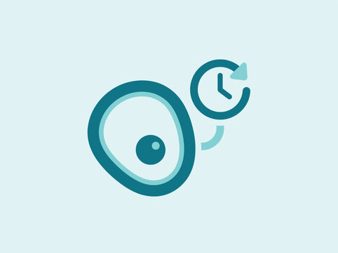 Icon of a cell with a clock symbol representing biological time or cell cycle