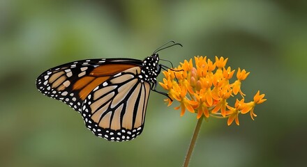 Obraz premium Monarch butterfly danaus plexippus feeding on orange butterfly weed flowers in a summer garden