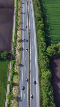 Highway Through the Green Fields. Drone view