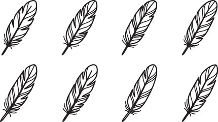 Eight black and white feather on a clean background, also transparent background, line pattern minimalist © MeJaMa