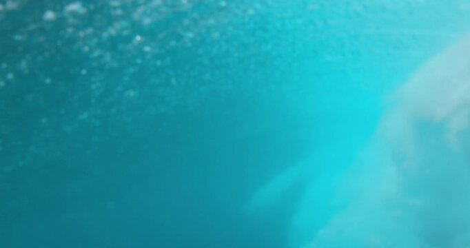 Perfect blue wave crashing on surf spot, surfing wave in ocean